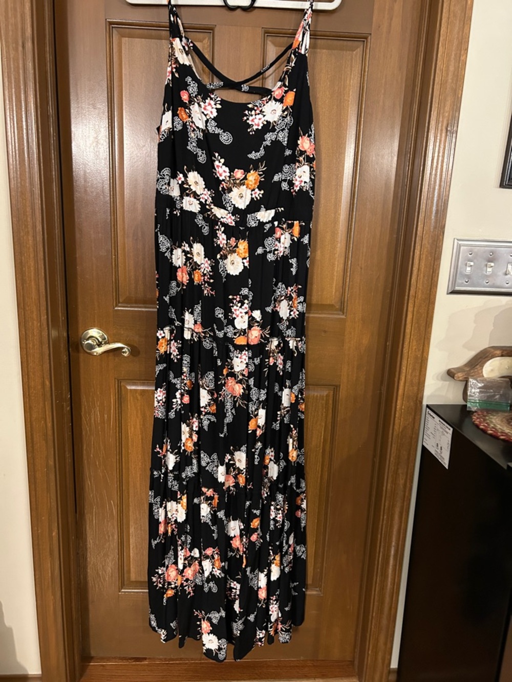 torrid Black Floral Maxi Dress with Coral and Cream Blooms